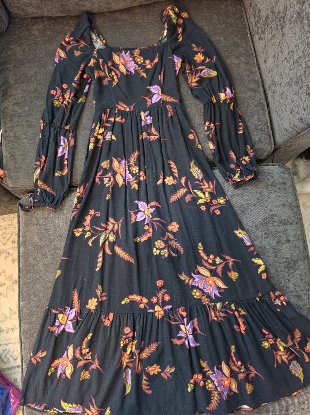 Black Floral Maxi Dress with Puff Sleeves